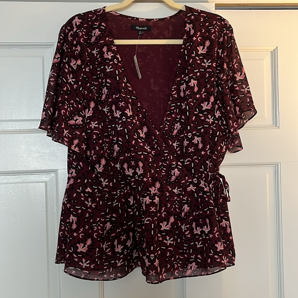 Madewell purple printed wrap top